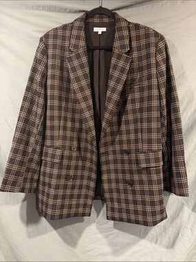 Gianni Bini Black Plaid Double-Breasted Blazer